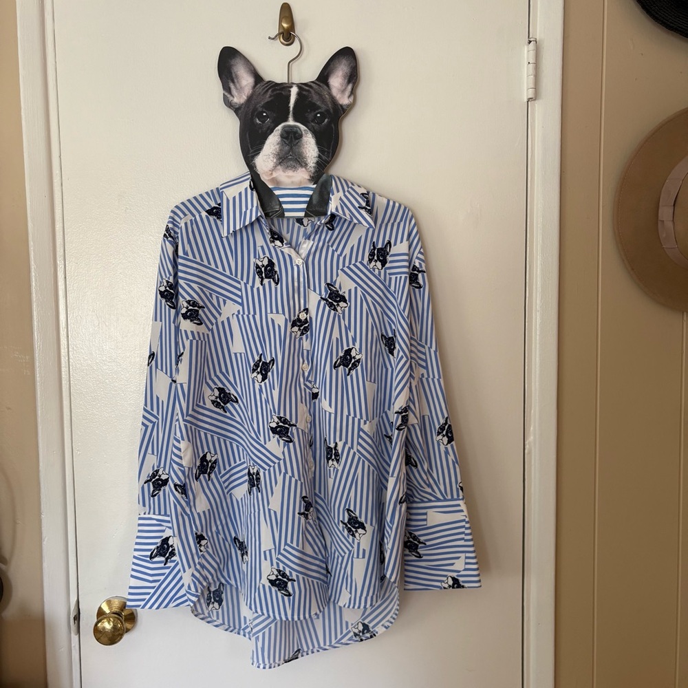 Pinkyotto Blue and White Striped French bulldog Top